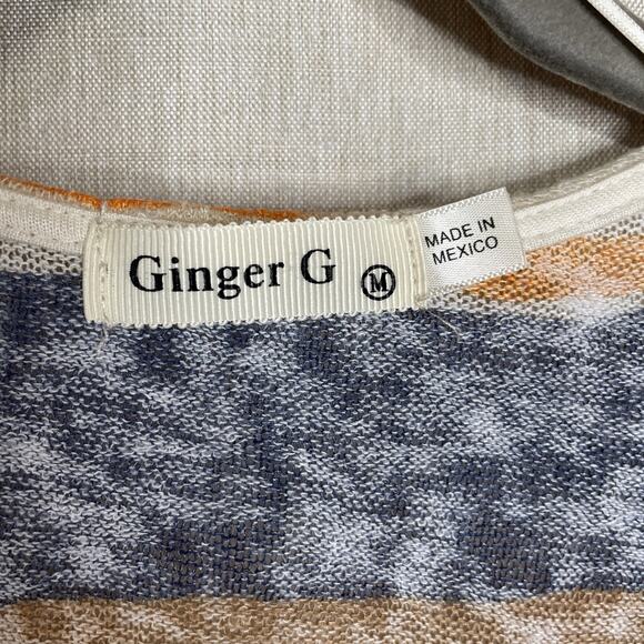 Ginger G Open Front Cardigan Sweater Women's Med Multicolor Stripes Lightweight - Picture 2 of 5